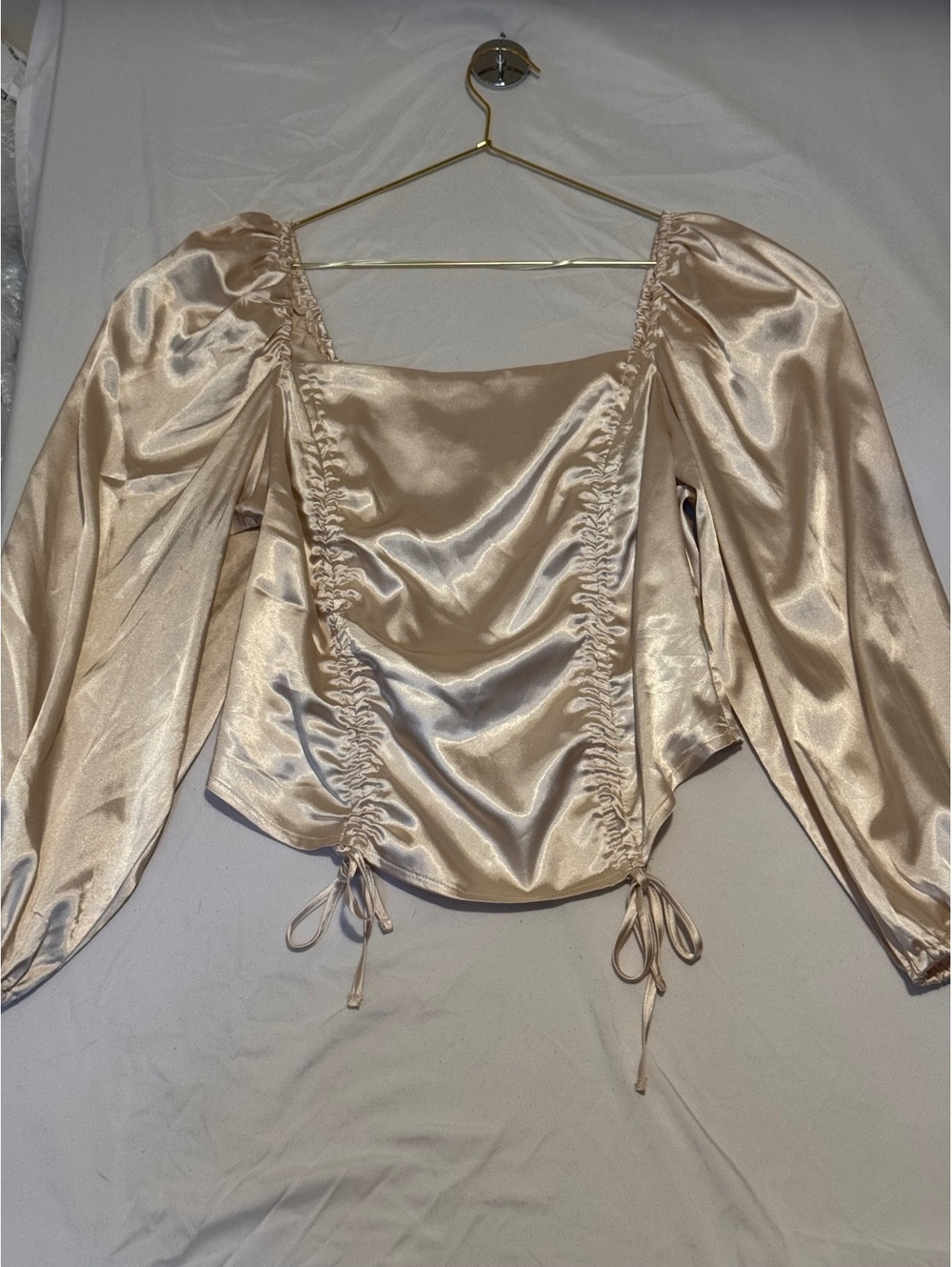 New Look Satin Ruched Long Sleeve Top - Plus Size 1X / Champagne Gold
